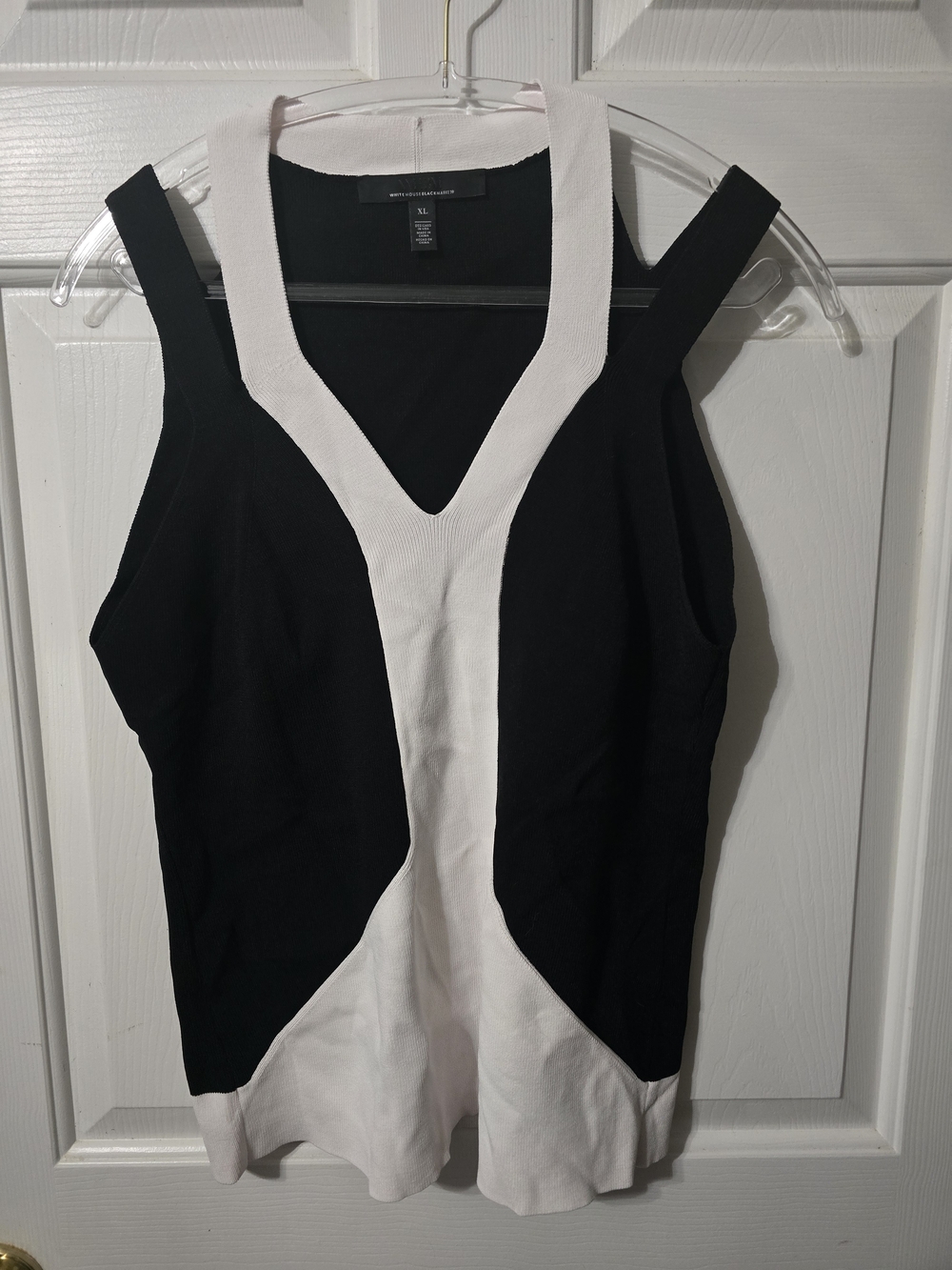 White House Black Market Black and White V-Neck Panel Tank